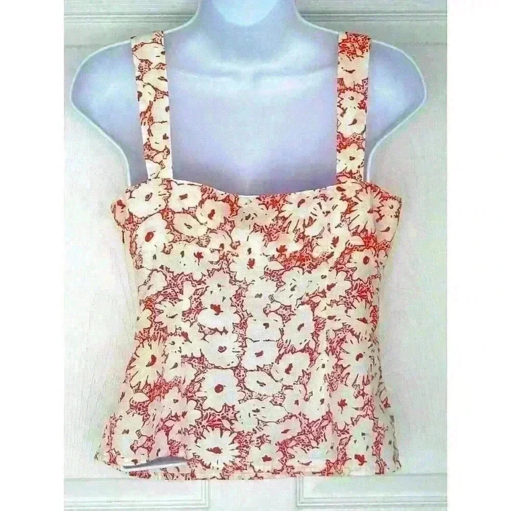 Eddie Bauer womens crop top S sweetheart neckline sleeveless side zip Y2K pink - Picture 4 of 8
